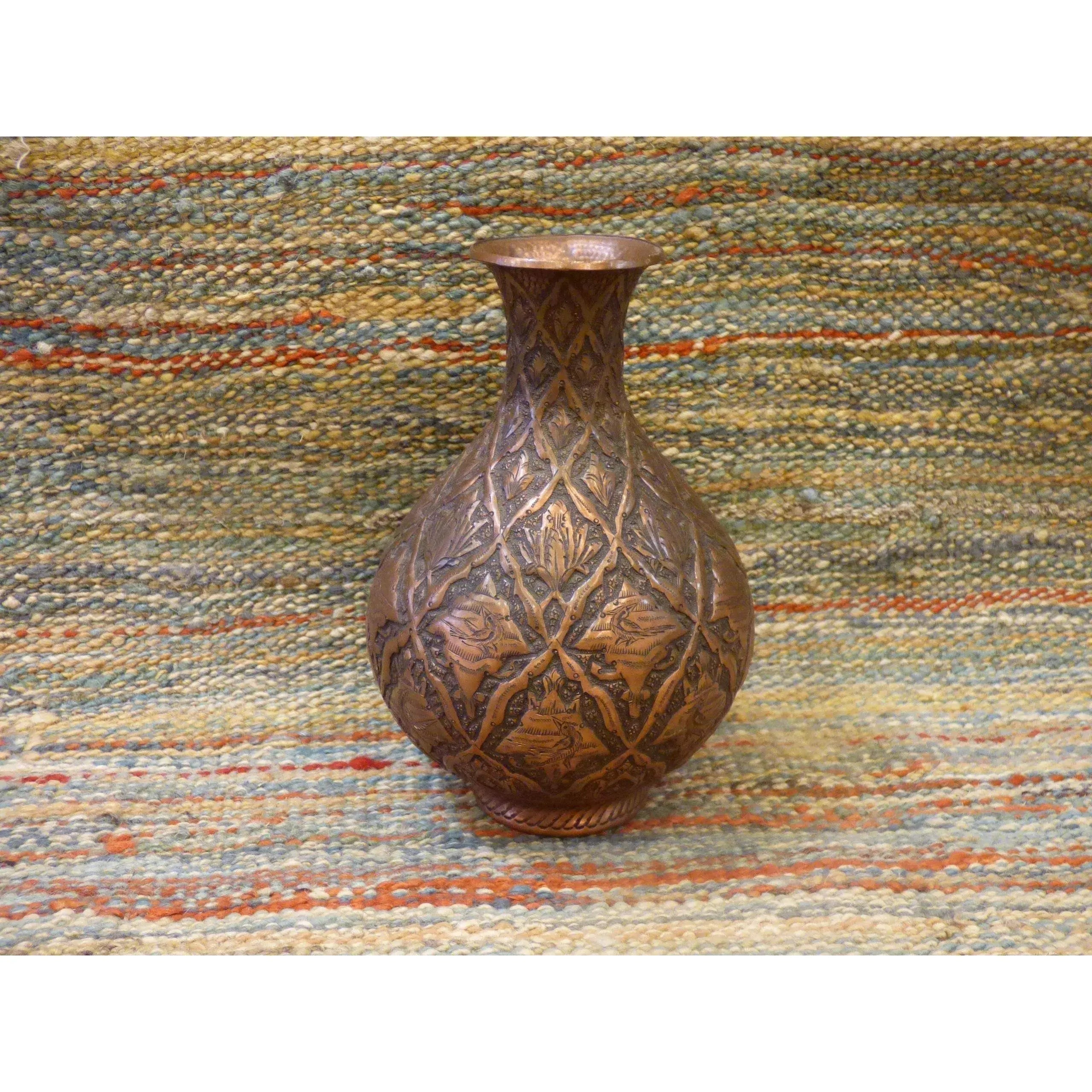 Authentic Art Antique Persian Engraved Brass Vase Ghalamzani 7" X 5" Abcca0113